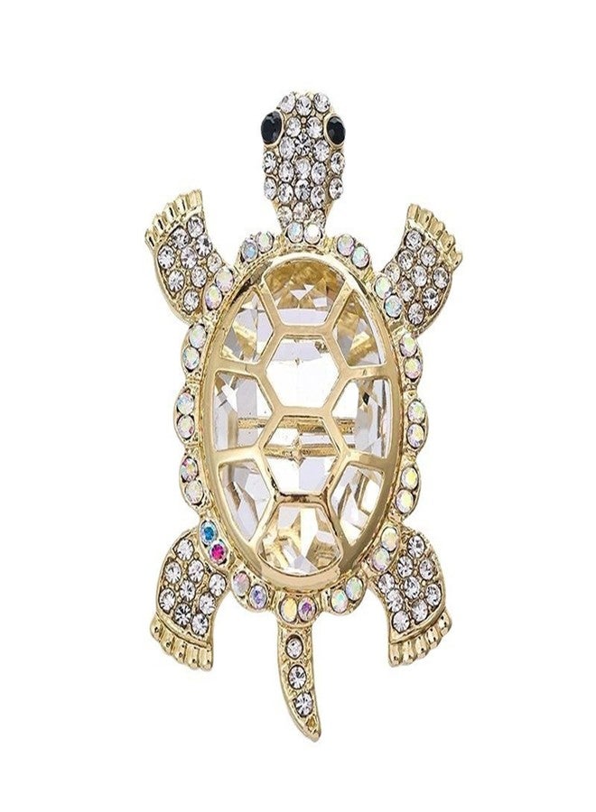WCRAZYE Rhinestones Turtle Brooch Pin for Women Girls Cute Green Crystal Ocean Sea Marine Animals Tortoise Lapel Pin Dress Accessories Boutonniere Corsage for Hat Bag Gold Tone Great Gift for Wife Sisters Friends Daily Wear Dating (White) - Image 1